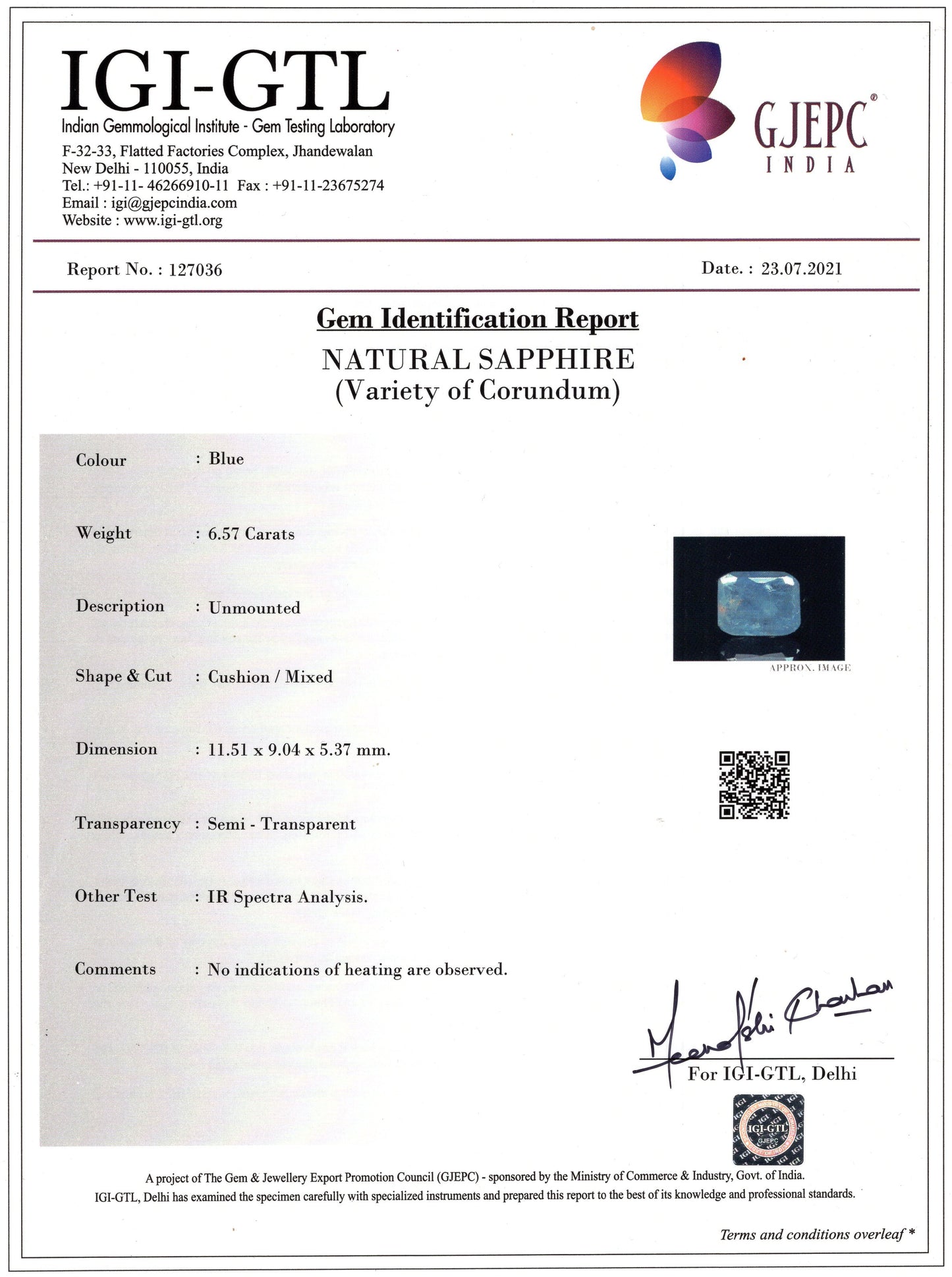 NATURAL BLUE SAPPHIRE (NEELAM) 6.57 CARATS