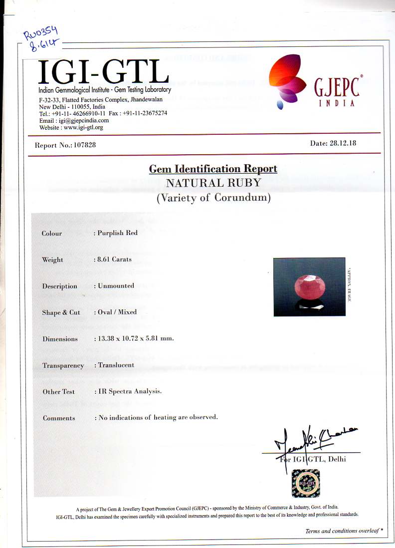 Natural Ruby (Manik) 8.61 Carats