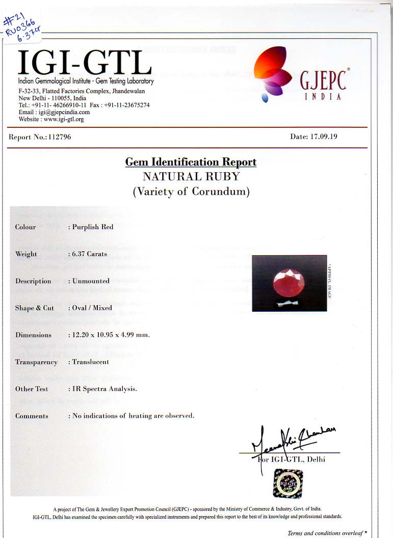 Natural African Ruby (Manik) 6.37 Carats