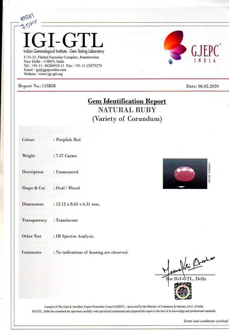 Natural Ruby (Manik) 7.57 Carats