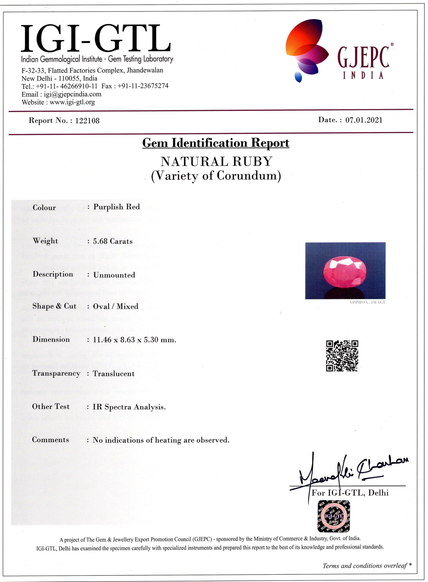 Natural Ruby (Manik) 5.68 Carats