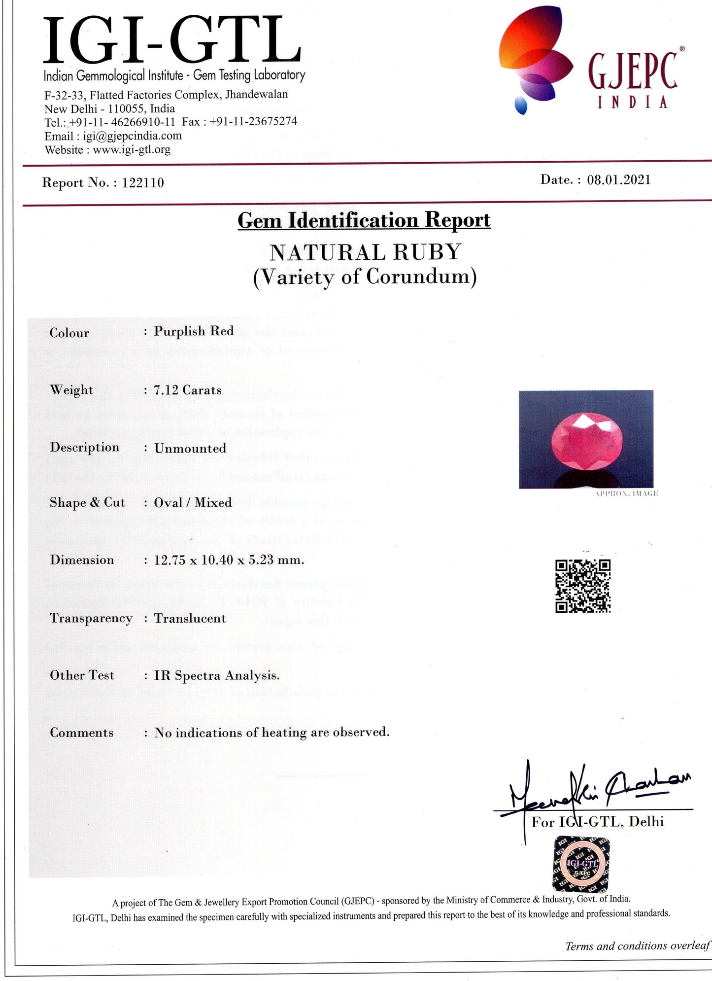 Natural Ruby (Manik) 7.12 Carats