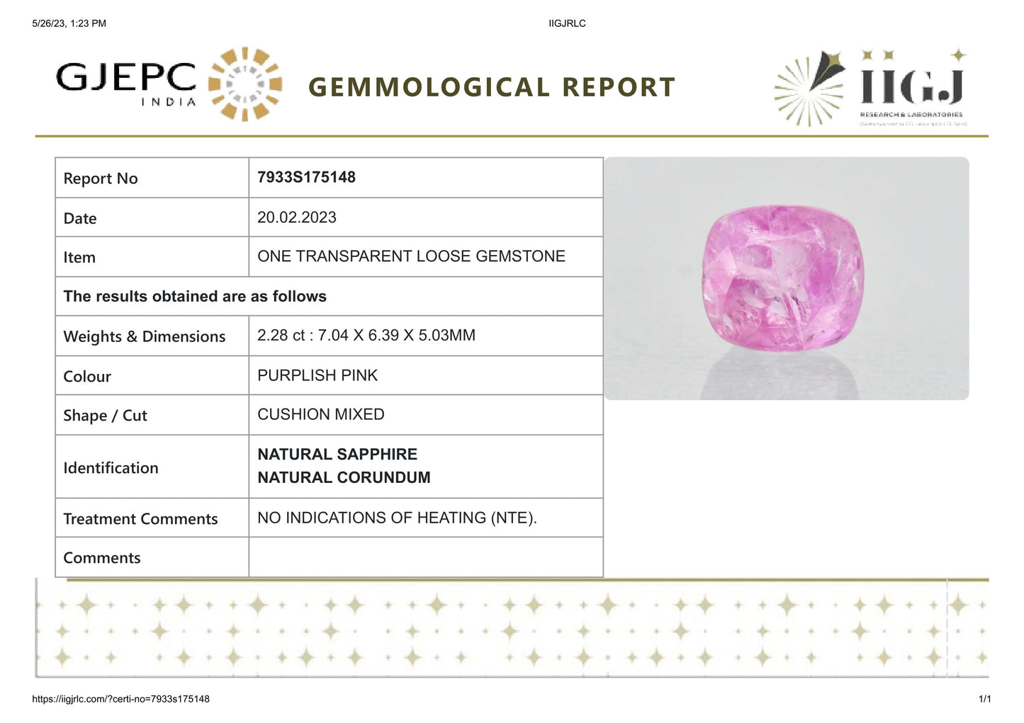 Natural Pink Sapphire 2.28 Carats