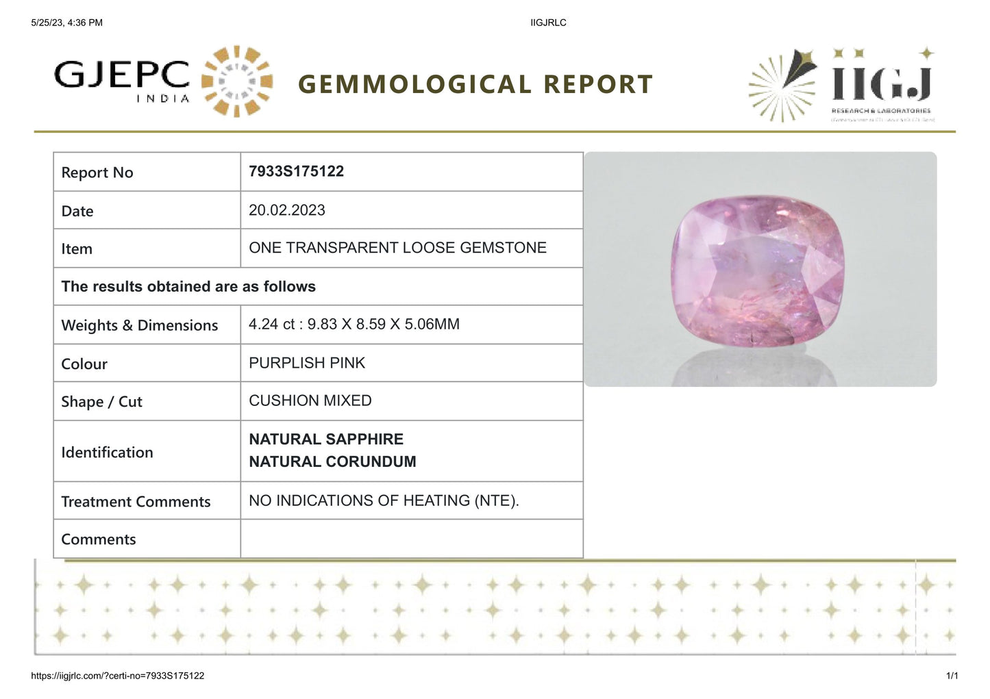 Natural Pink Sapphire 4.24 Carats