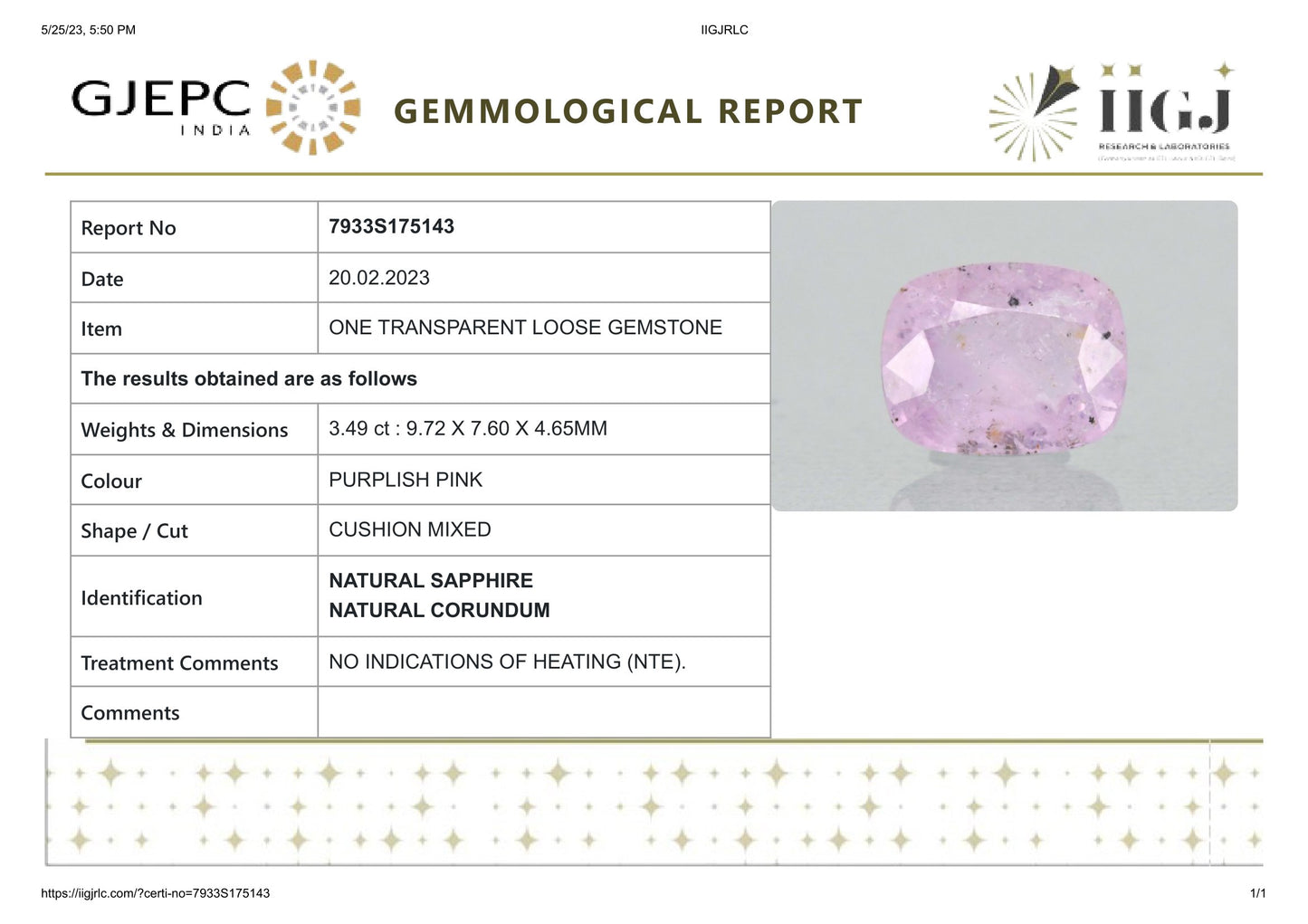 Natural Pink Sapphire 3.49 Carats