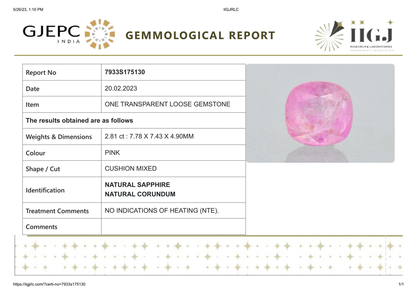 Natural Pink Sapphire 2.81 Carats