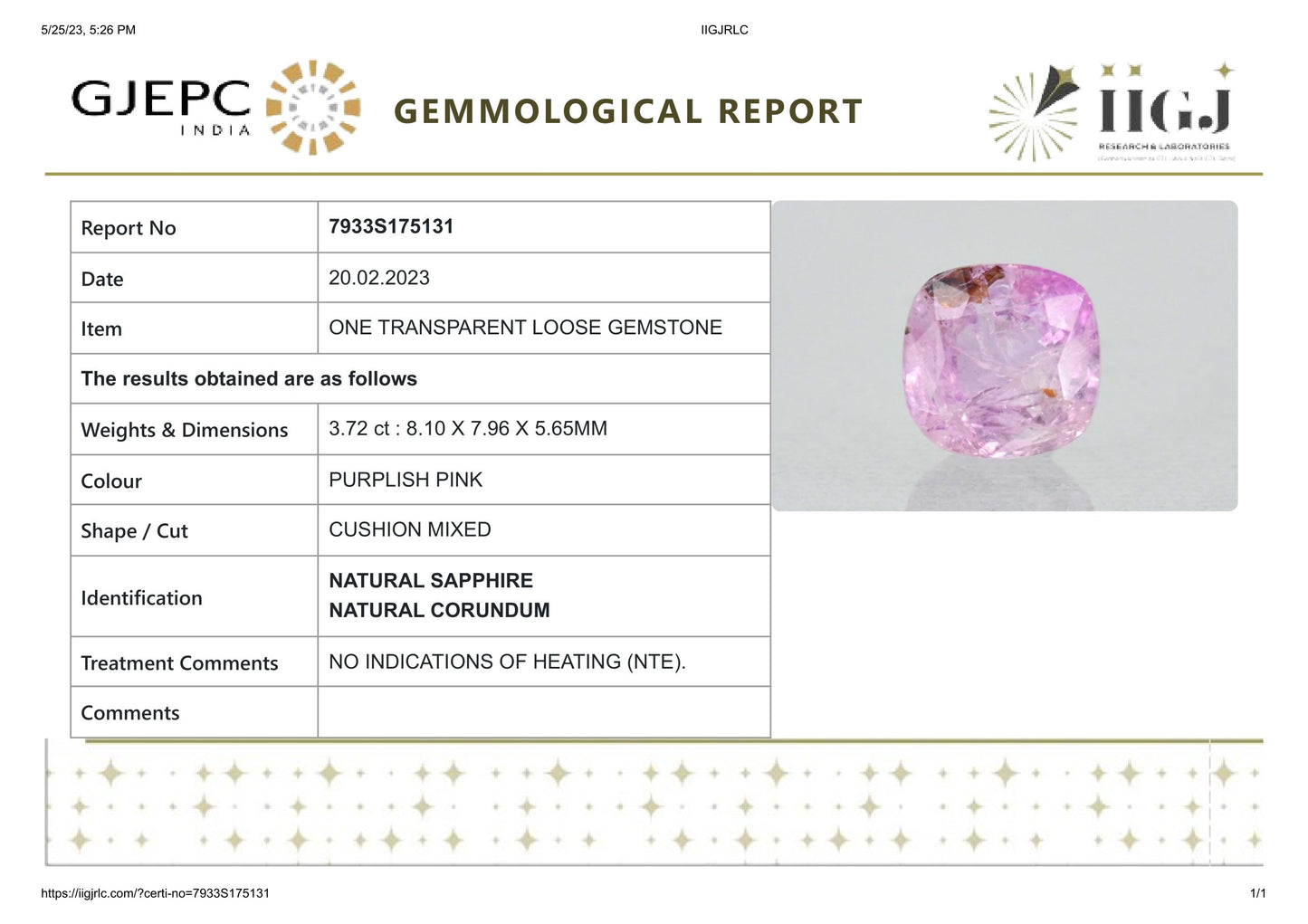 Natural Pink Sapphire 3.72 Carats