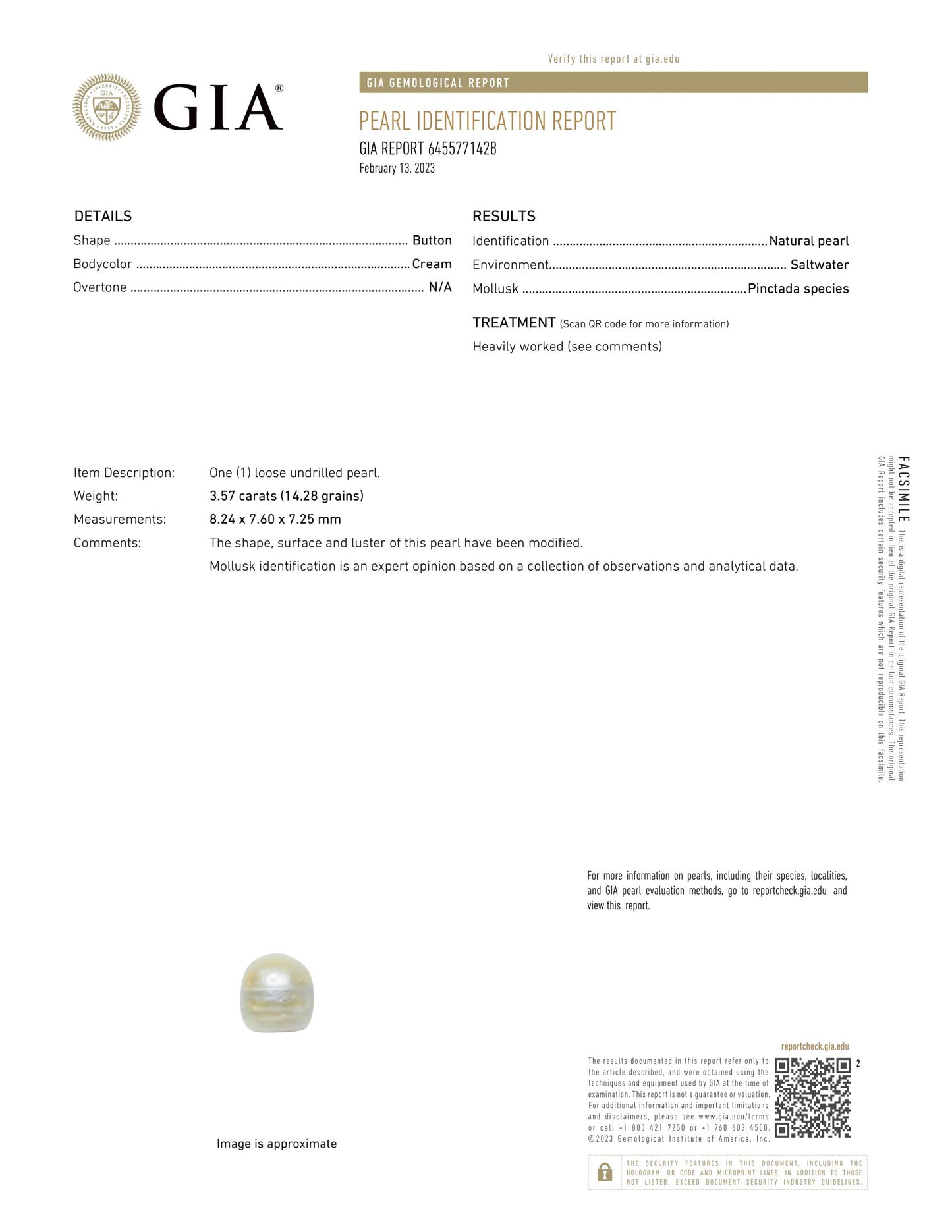 Natural Basra Pearl (Moti) 3.57 Carats