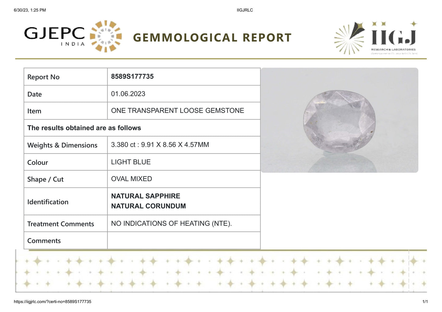 Natural Blue Sapphire (Neelam) 3.38 Carats