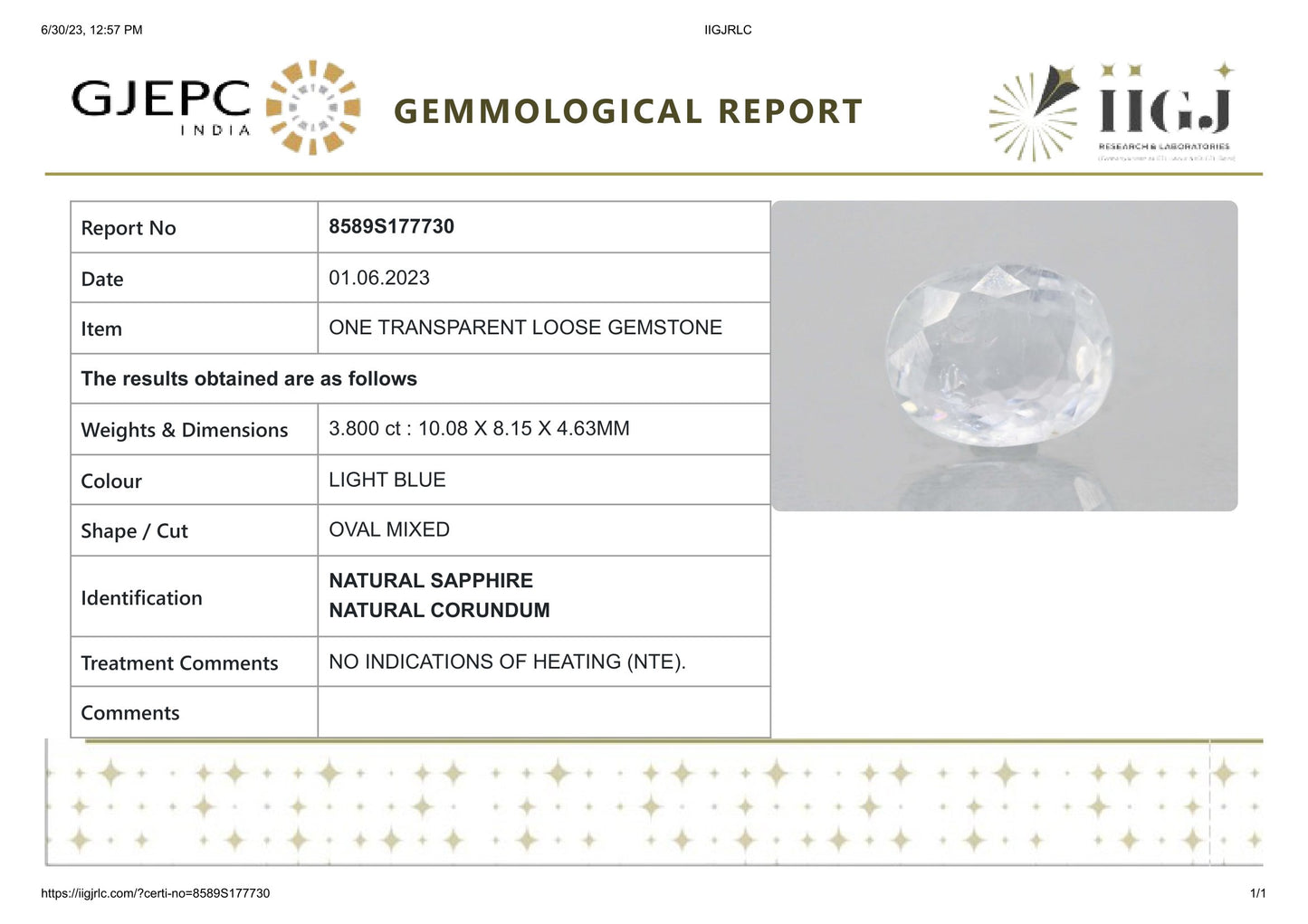 Natural Blue Sapphire (Neelam) 3.80 Carats
