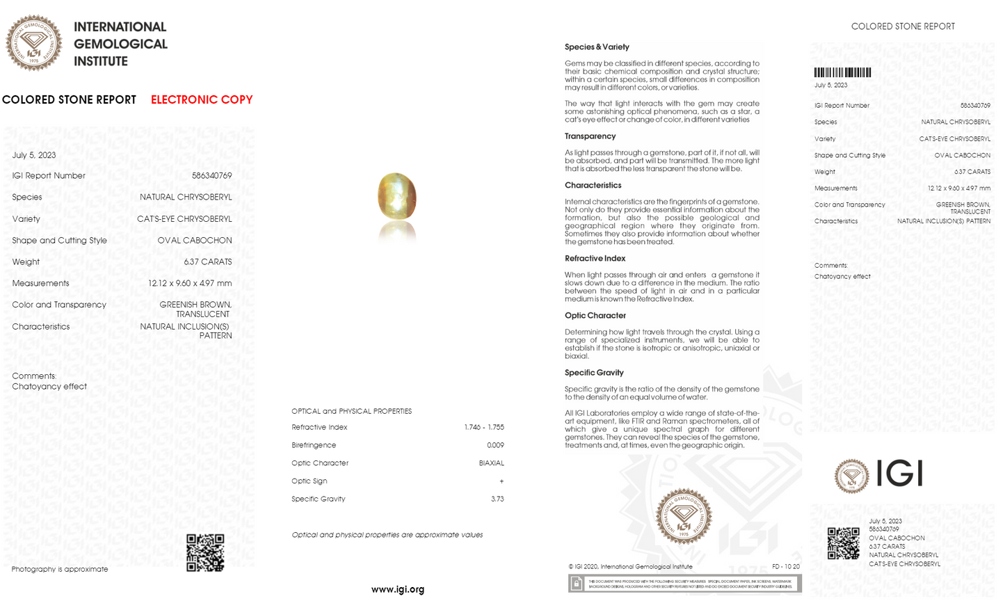 Natural Cat'S Eye (Lehsuniya) 6.37 Carats