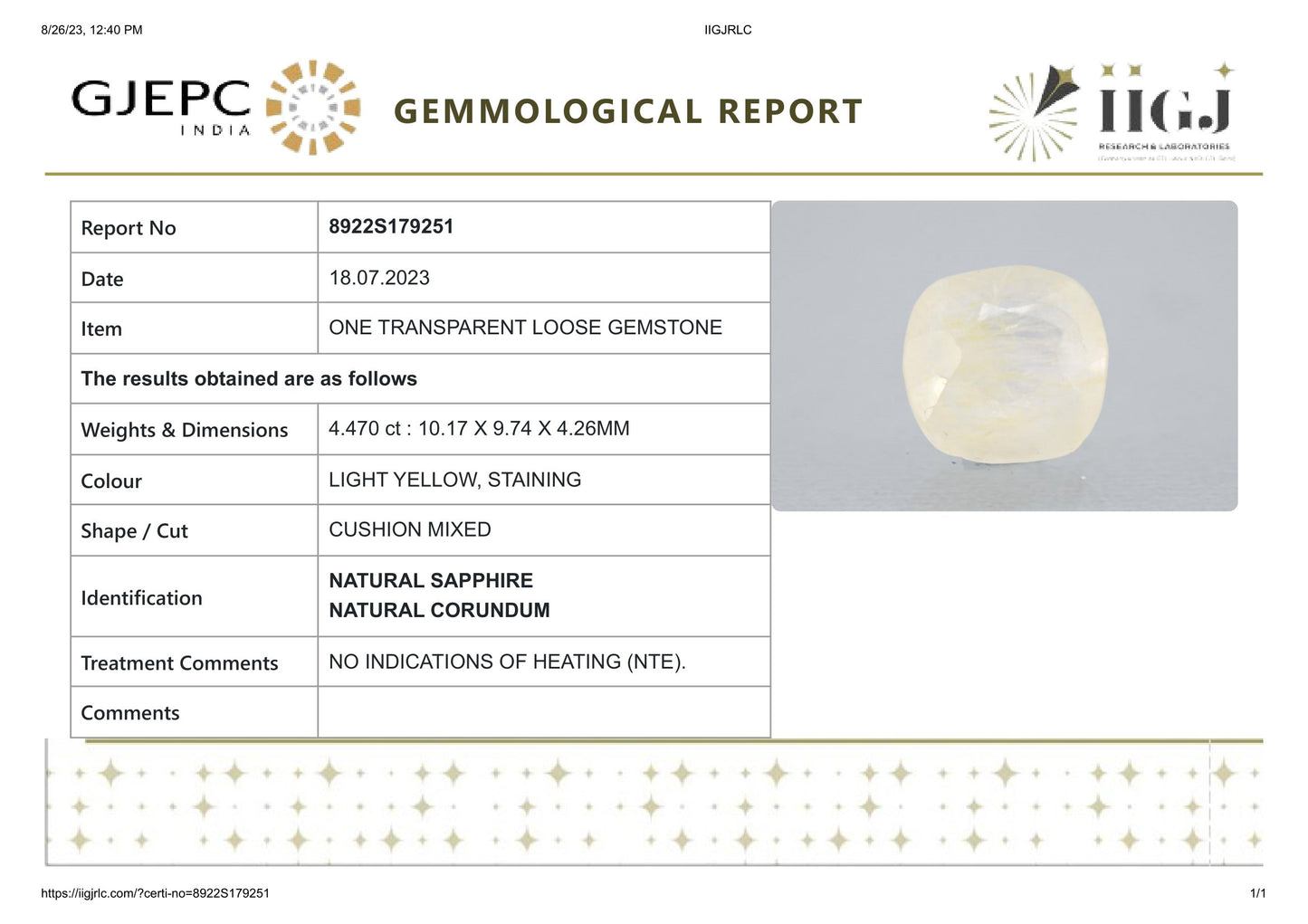 Natural Yellow Sapphire (Pukhraj) 4.47 Carats