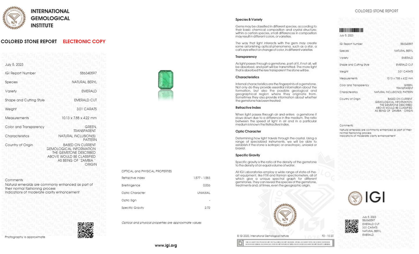 Natural Zambian Emerald (Panna) 3.01 Carats