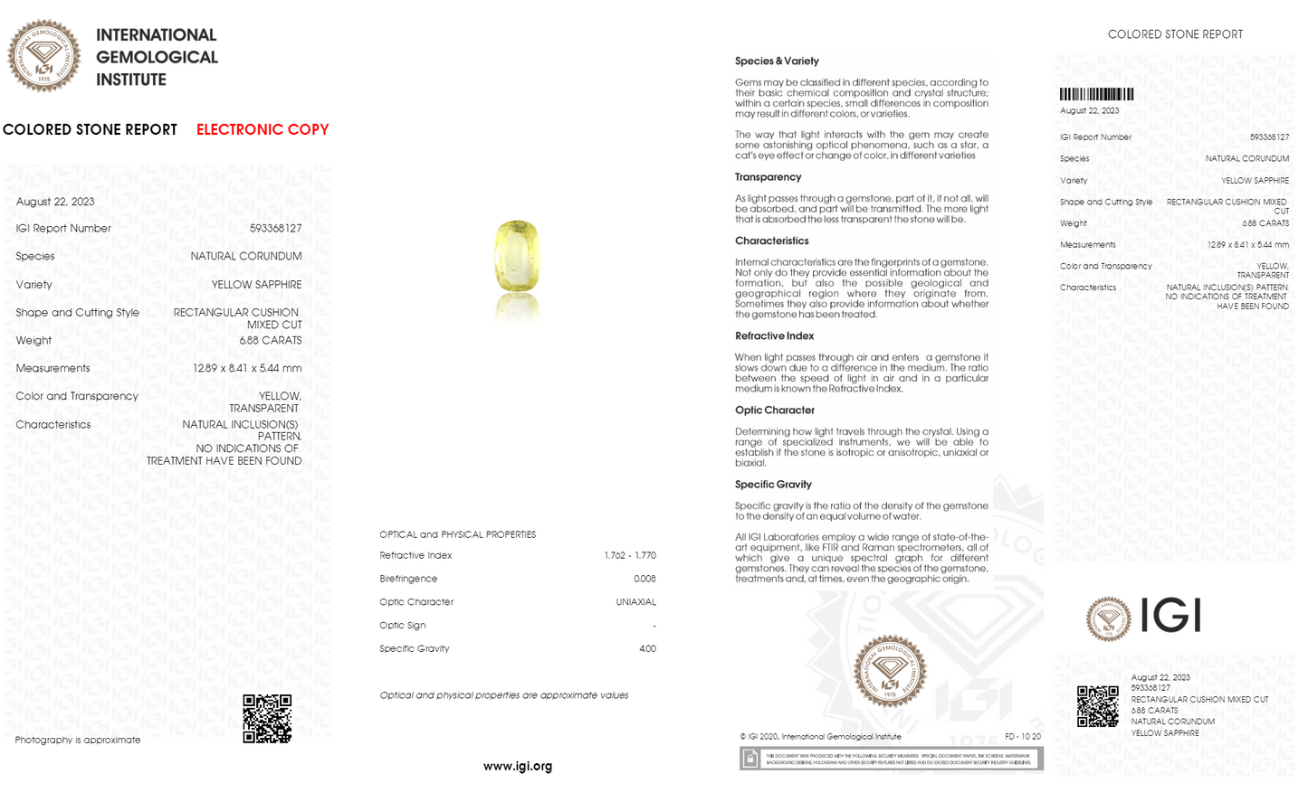 Natural Yellow Sapphire (Pukhraj) 6.88 Carats