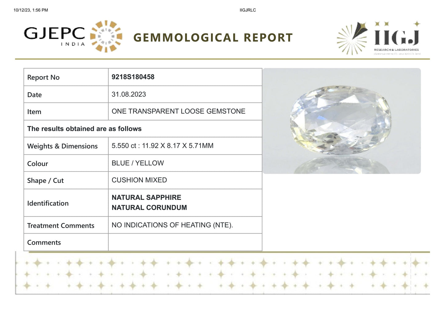 Natural Pitambari 5.55 Carats