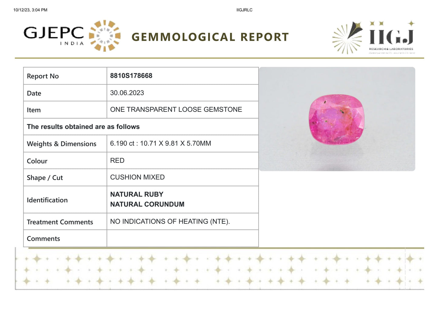 Burmese Ruby (Manik) 6.19 Carats