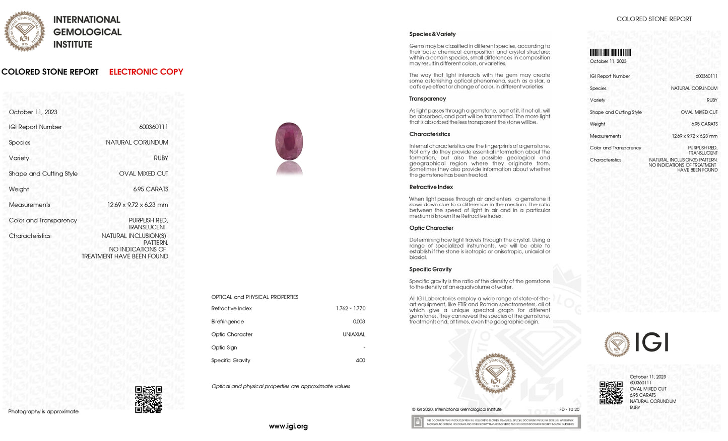Natural Mozambique Ruby (Manik) 6.95 Carats