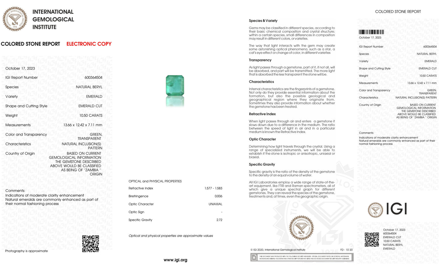 Natural Zambian Emerald (Panna) 10.50 Carats
