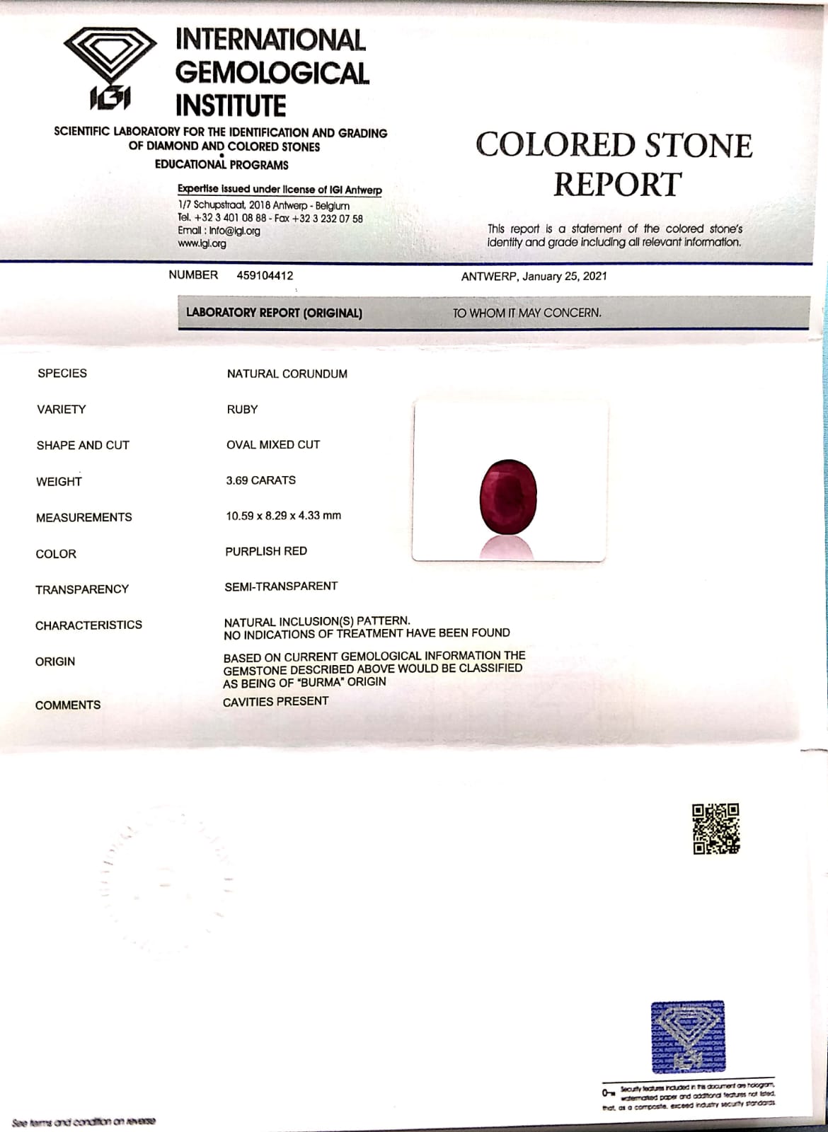 Burmese Ruby (Manik) 3.69 Carats