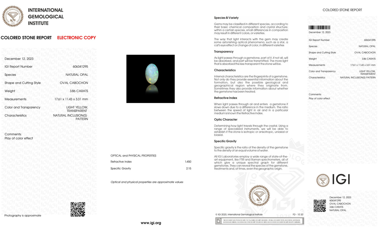 Natural Australian White Fire Opal 3.86 Carats