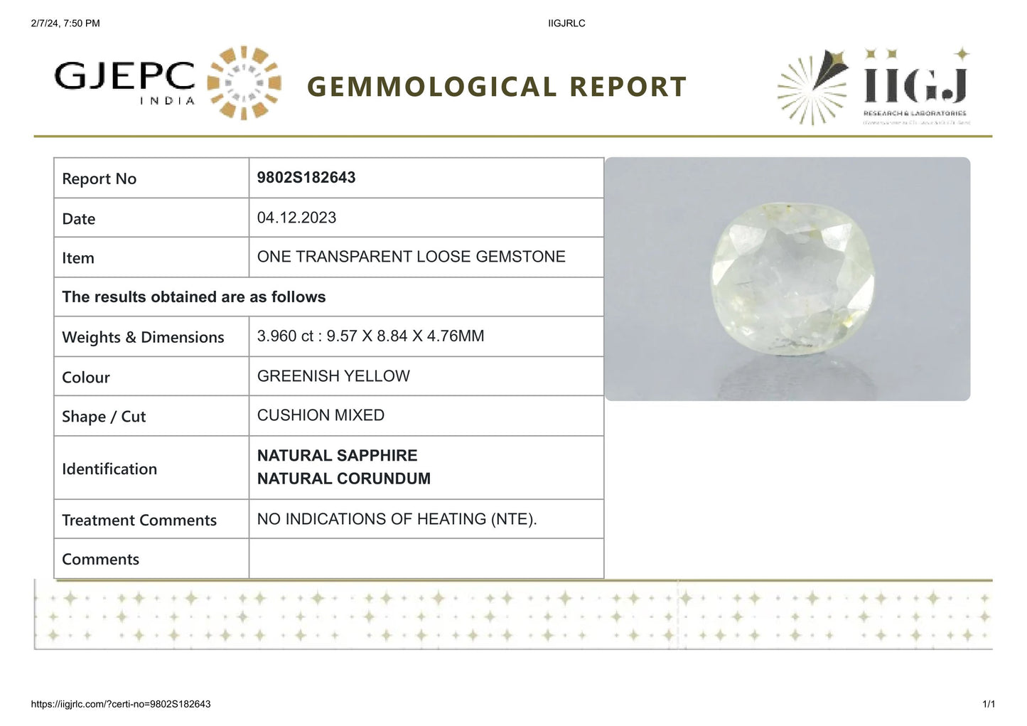 Natural Pitambari 3.96 Carats