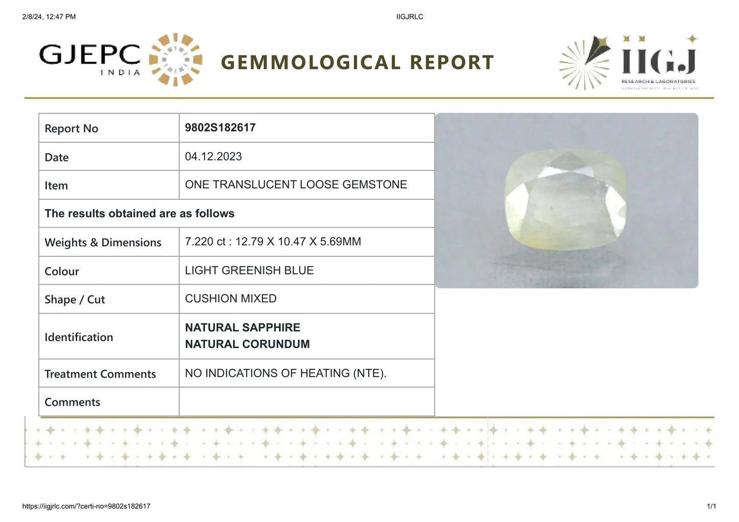 Natural Pitambari 7.22 Carats