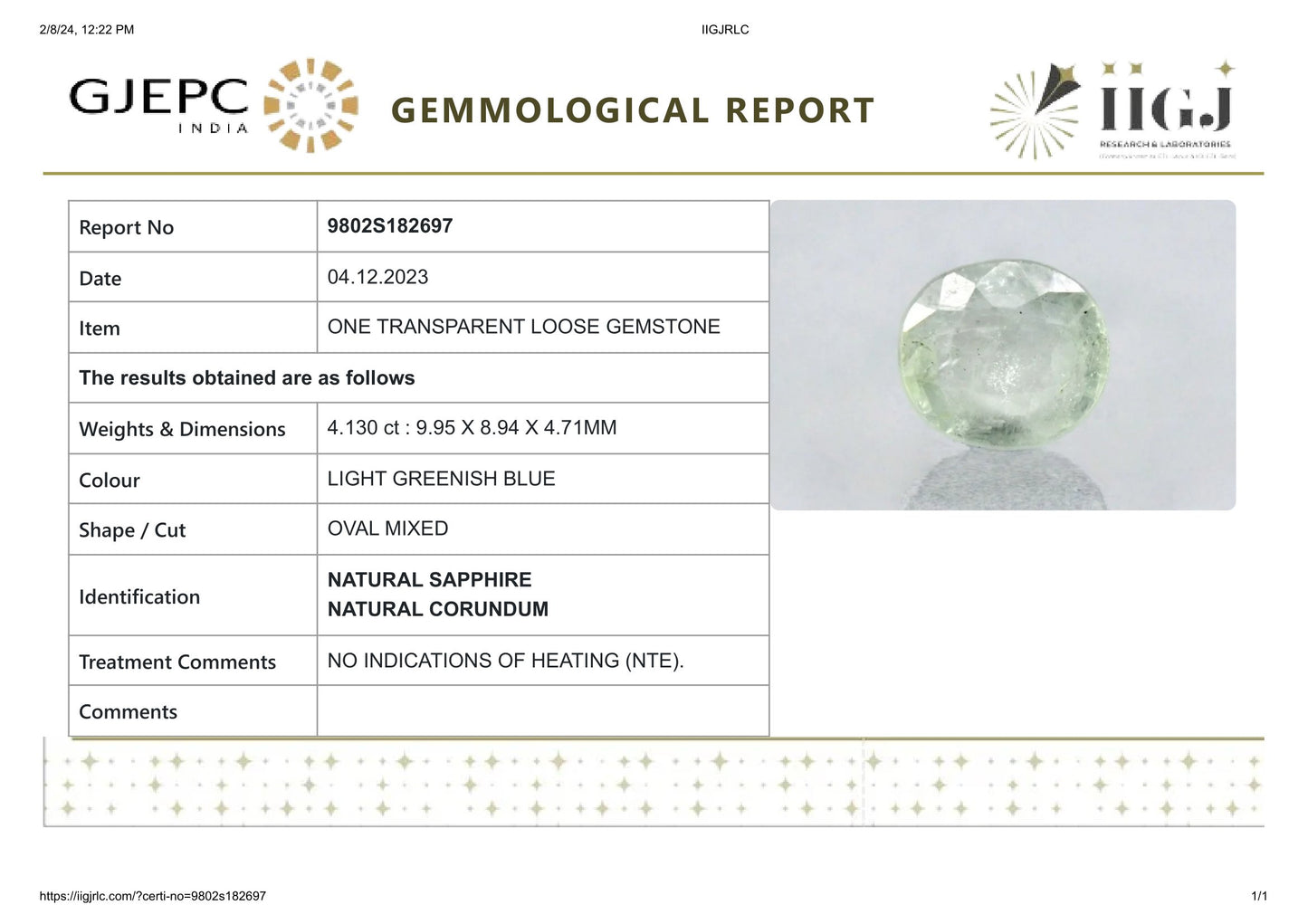 Natural Pitambari 4.13 Carats