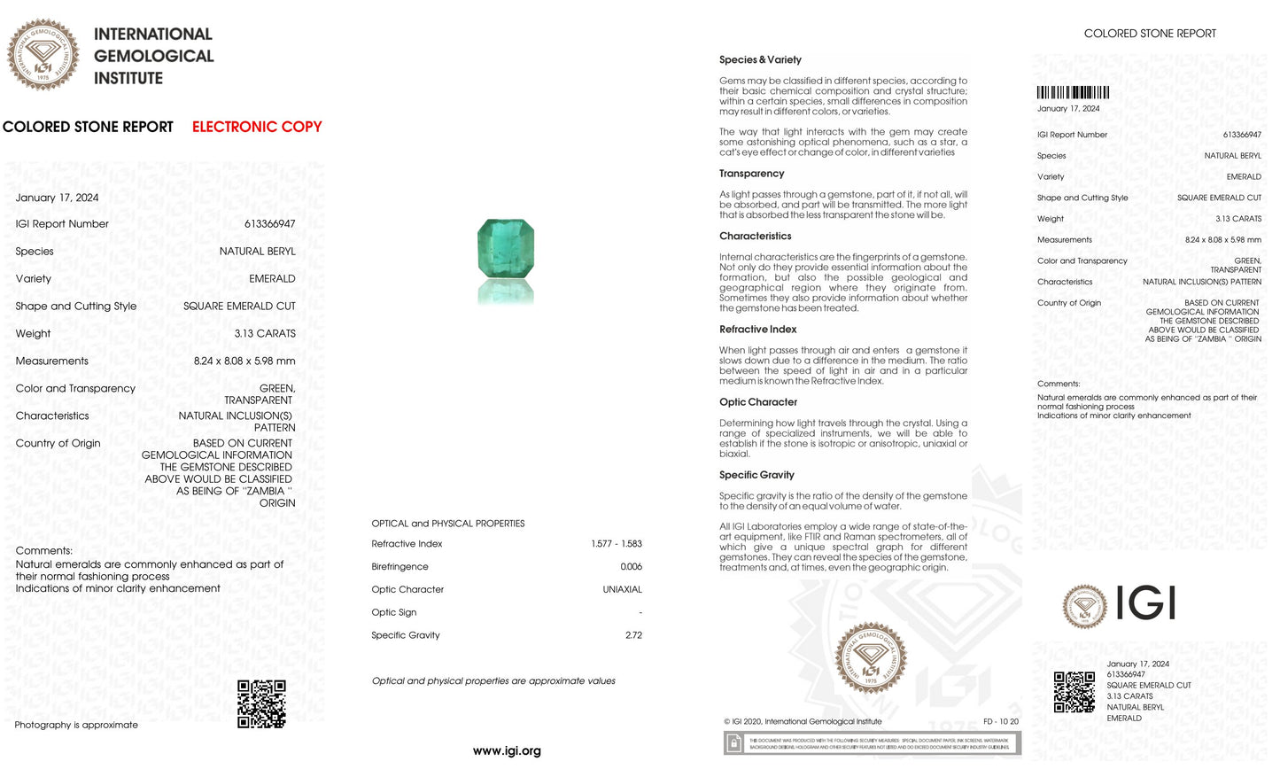 Zambian Emerald (Panna) 3.13 Carats.