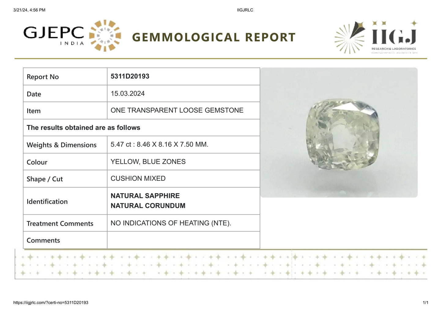 Natural Pitambari 5.47 Carats