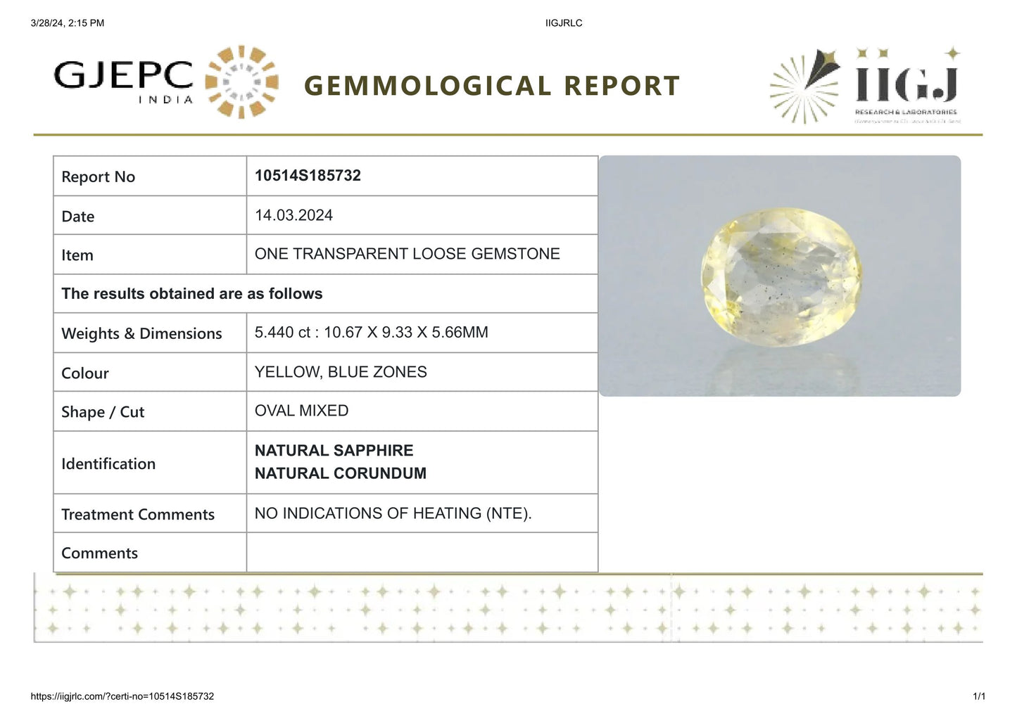 NATURAL PITAMBARI 5.44 CARATS