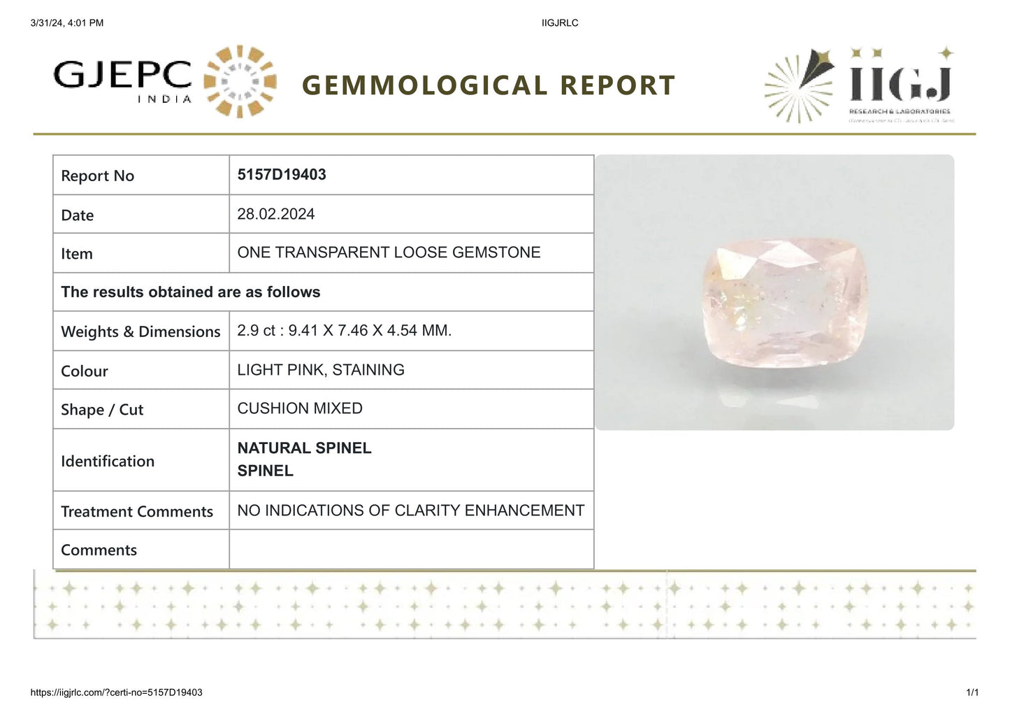 Natural Spinel 2.90 Carats