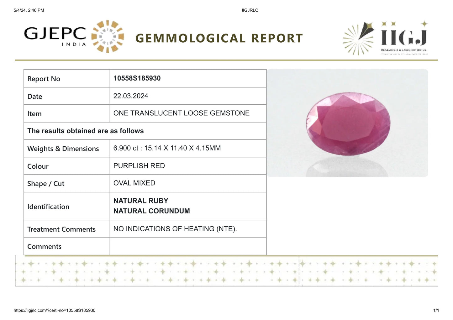 Natural African Ruby (Manik) 6.90 Carats