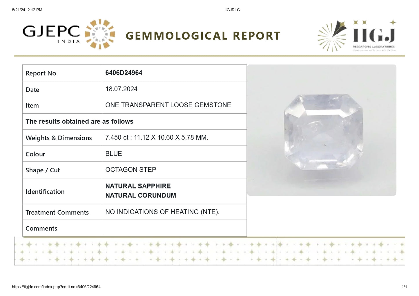 Natural Blue Sapphire (Neelam) 7.45 Carats