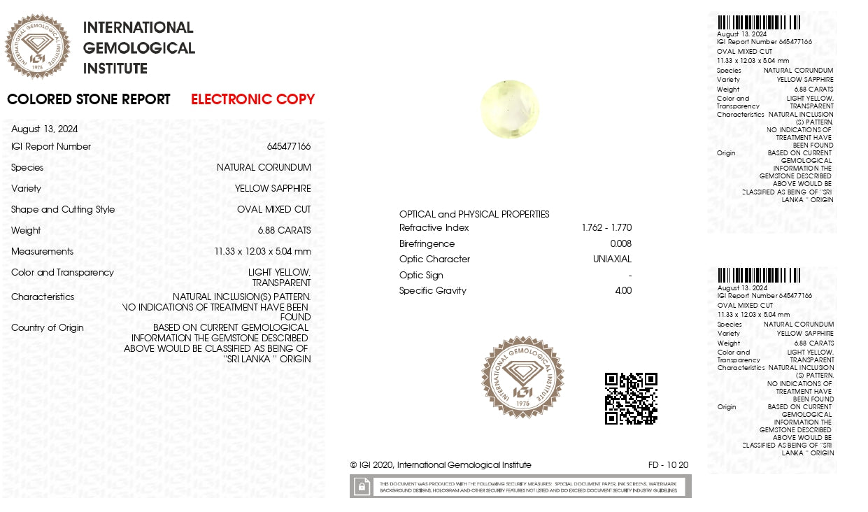 Natural Yellow Sapphire (Pukhraj) 6.88 Carats