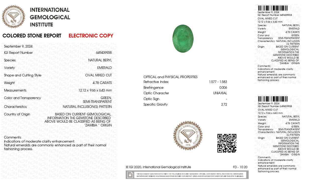 Natural Zambian Emerald (Panna) 4.78 Carats
