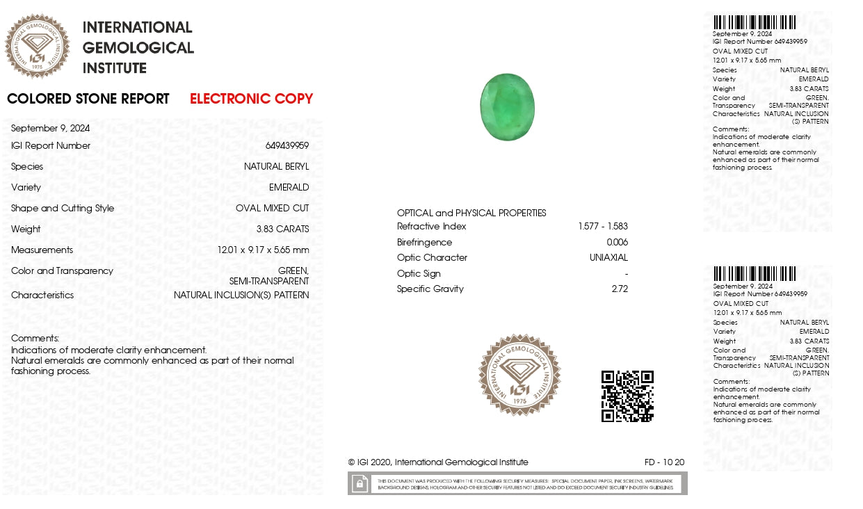 Natural Zambian Emerald (Panna) 3.83 Carats