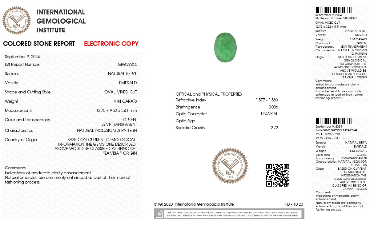 Natural Zambian Emerald (Panna) 4.44 Carats