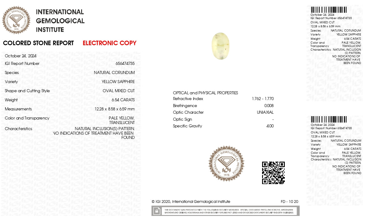 Natural Yellow Sapphire (Pukhraj) 6.54 Carats