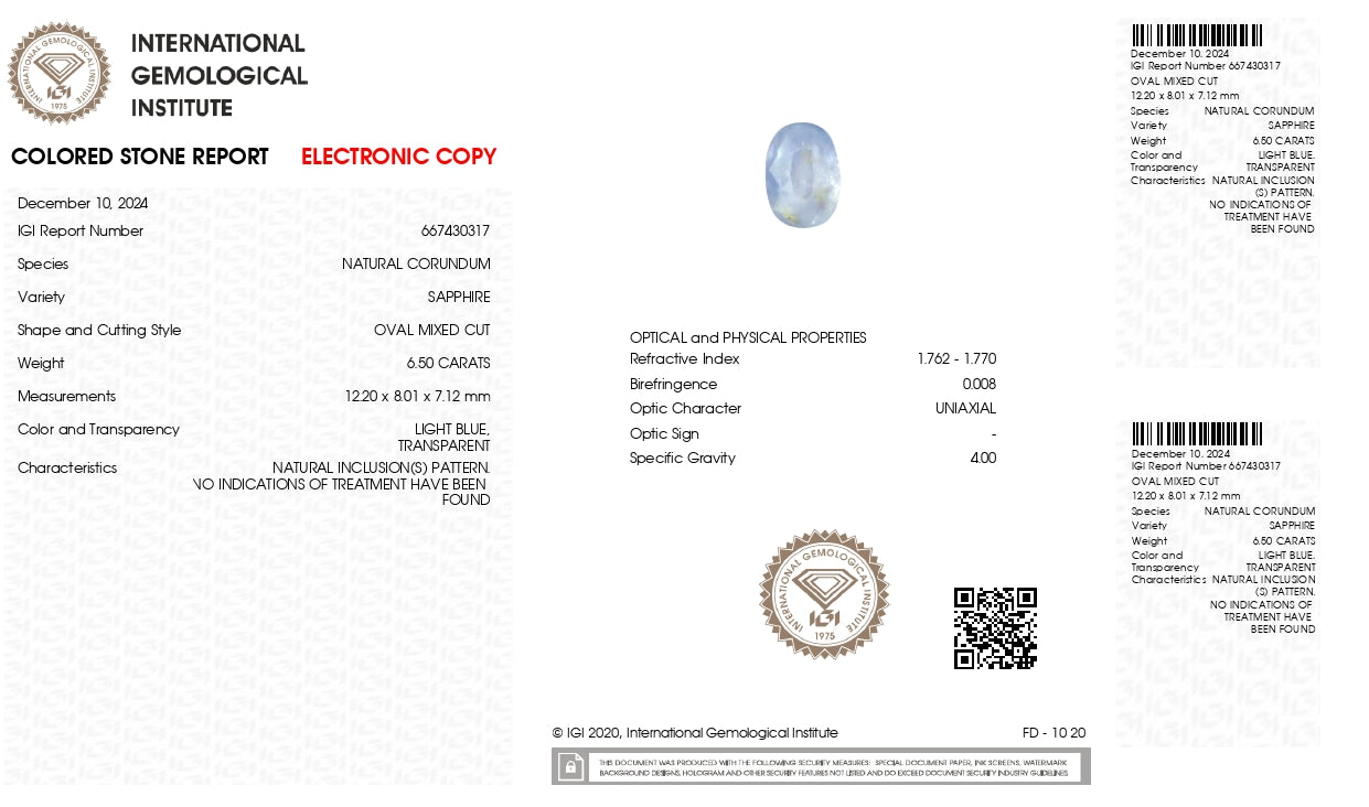 Natural Blue Sapphire (Neelam) 6.50 Carats