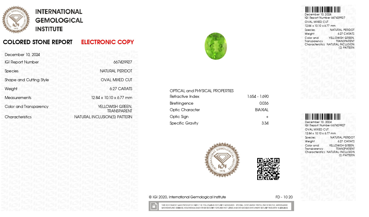 NATURAL PERIDOT 6.27 CARATS