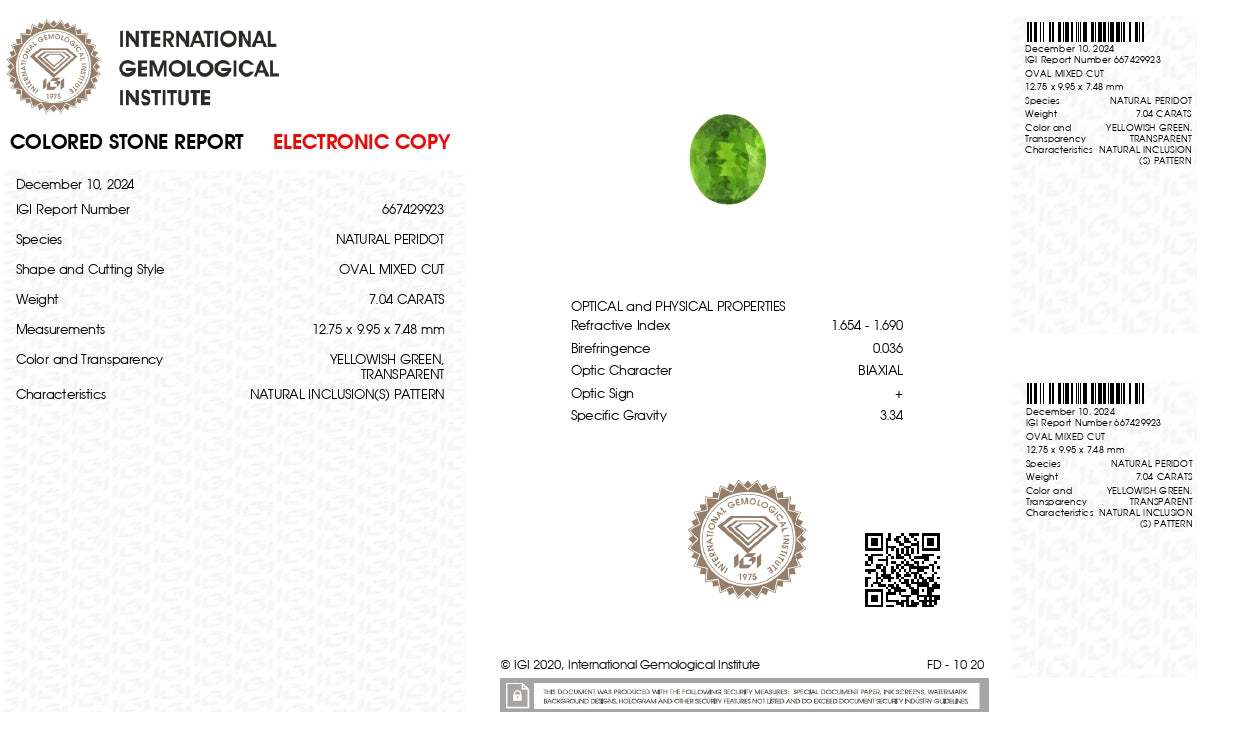NATURAL PERIDOT 7.04 CARATS
