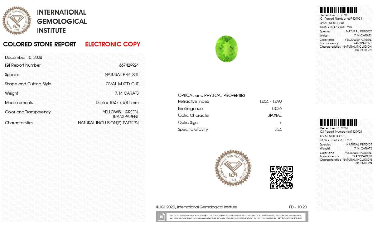 NATURAL PERIDOT 7.14 CARATS