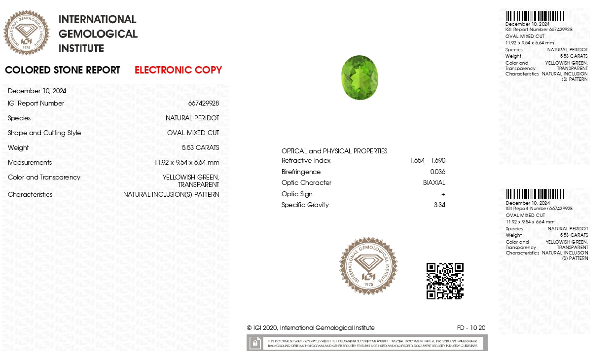 NATURAL PERIDOT 5.53 CARATS