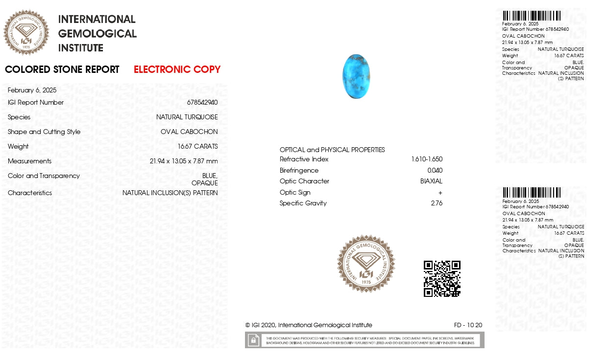 Natural Turquoise (Firoza) 16.67 Carats