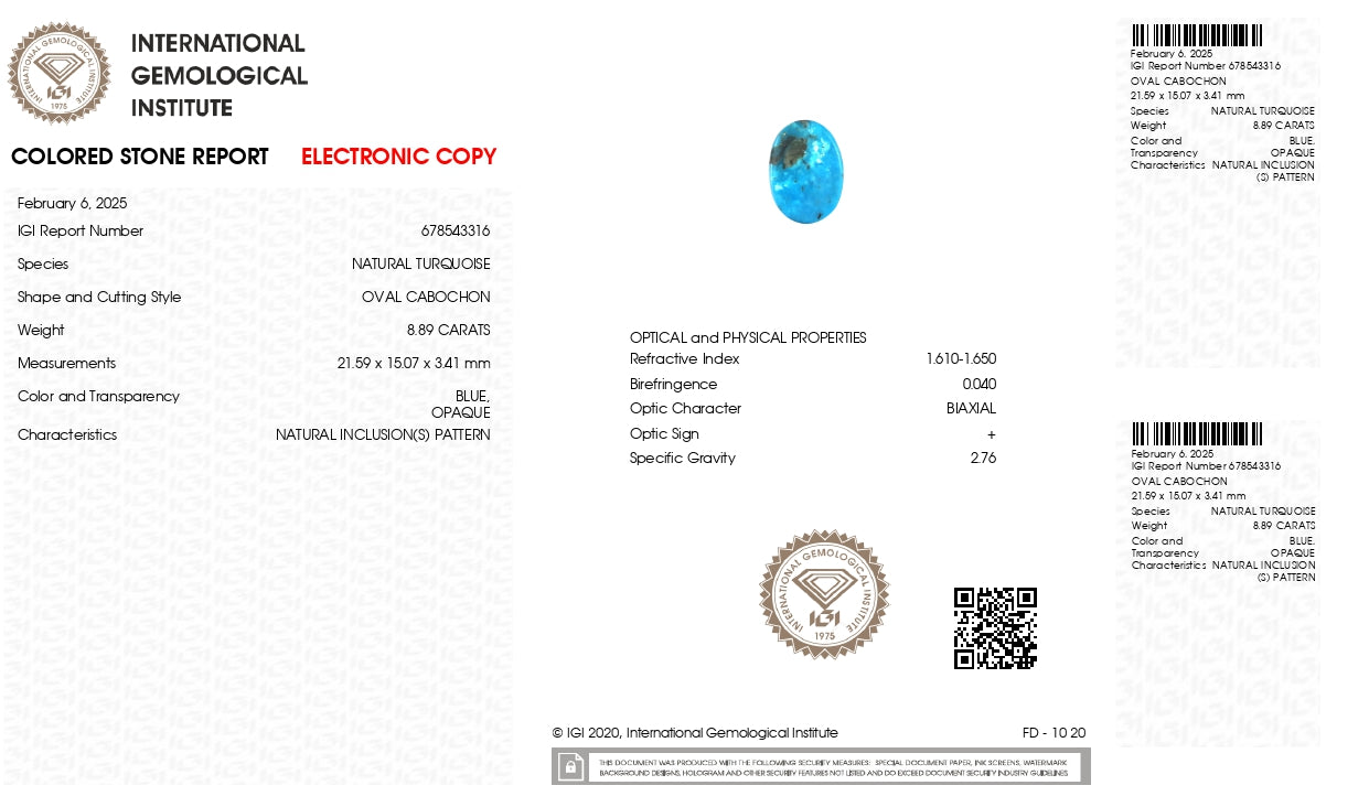 Natural Turquoise (Firoza) 8.89 Carats