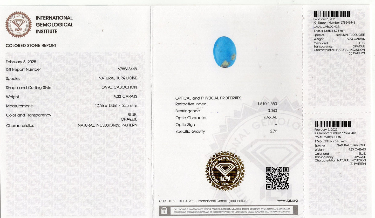 Natural Turquoise (Firoza) 9.33 Carats