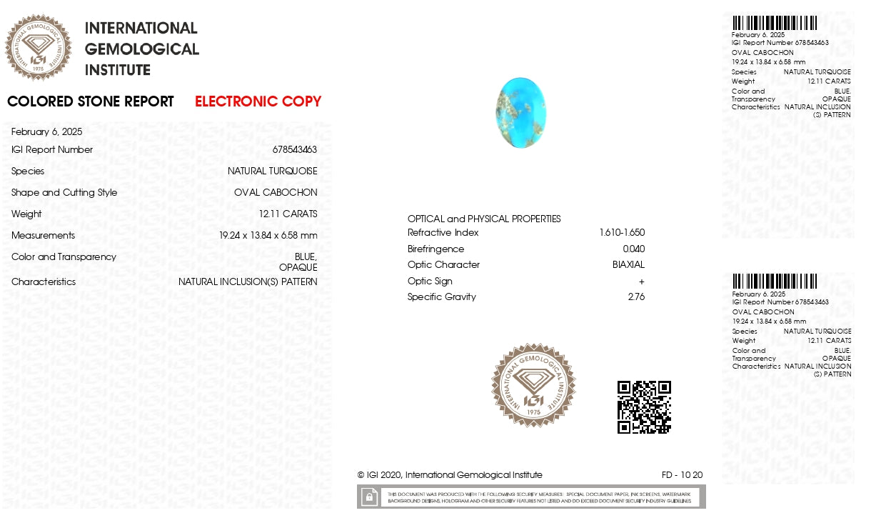 Natural Turquoise (Firoza) 12.11 Carats