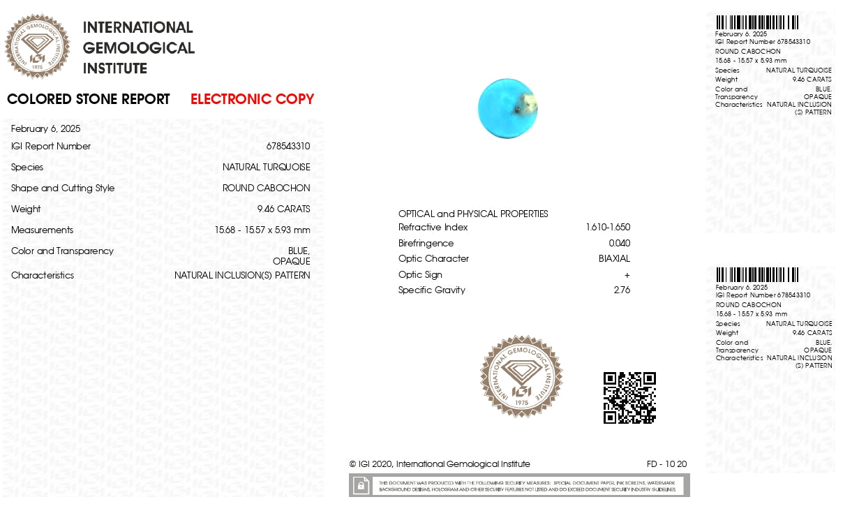 Natural Turquoise (Firoza) 9.46 Carats
