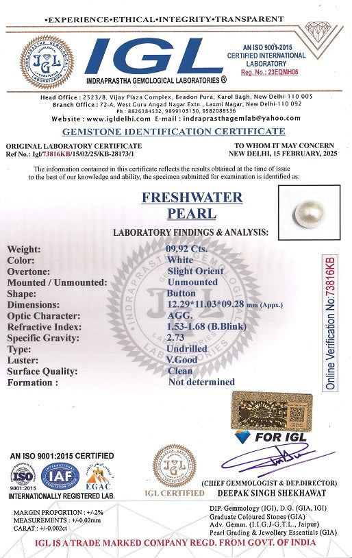 Fresh Water Pearl (Moti) 9.92 Carats