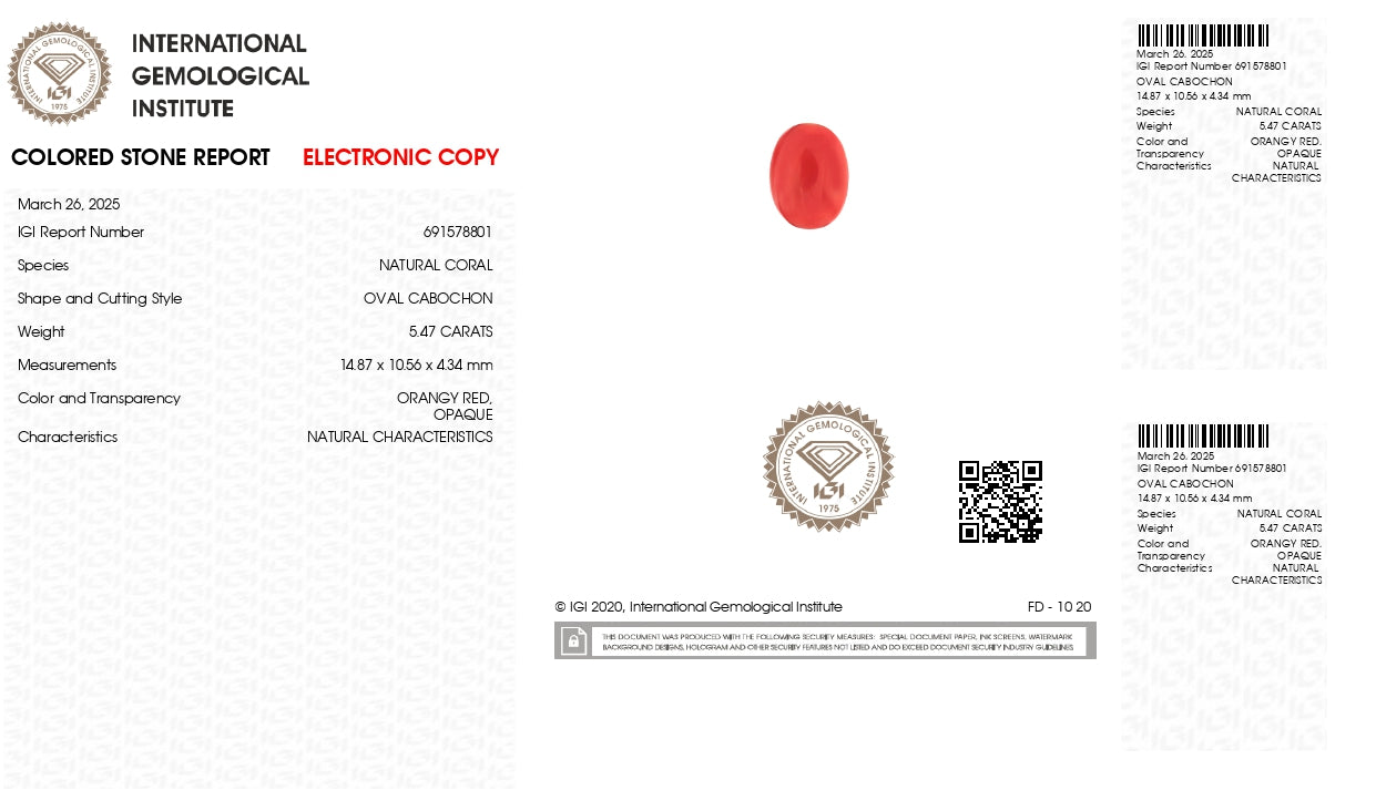 Japanese Red Coral(Moonga) 5.47 Carats